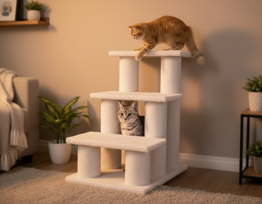 3-Step Wooden Pet Stairs Ramp – Safe & Durable for Cats & Dogs