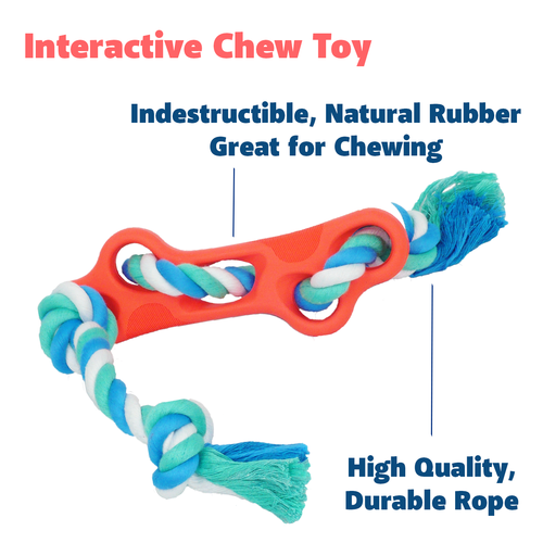 Indestructible Dog Chew Toy – Rubber Bone with Rope for Tug & Fetch