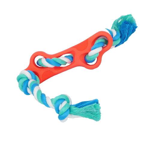 Indestructible Dog Chew Toy – Rubber Bone with Rope for Tug & Fetch