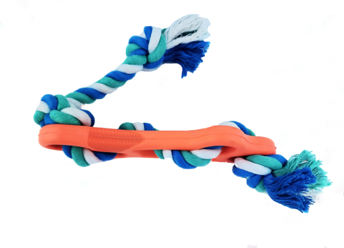 Indestructible Dog Chew Toy – Rubber Bone with Rope for Tug & Fetch